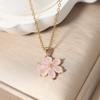 Women Cute Pink Flowers Pendant Stainless Steel Necklace