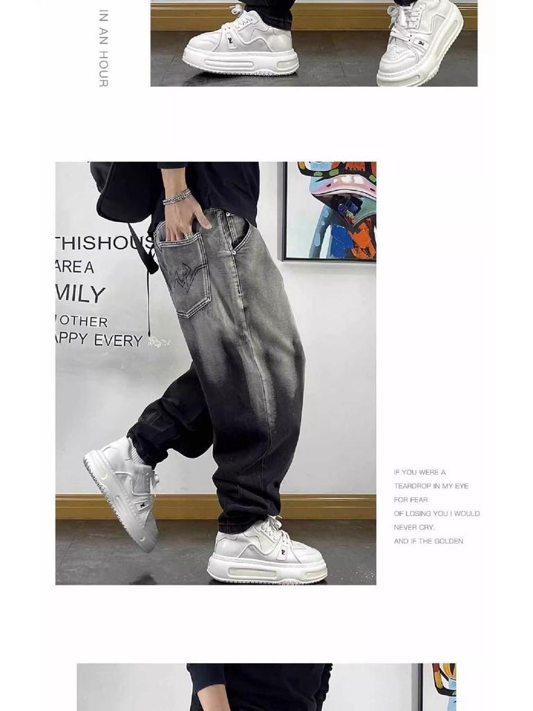 Herren Casual Retro Punk Harem Jeans - Lockere Passform, Weites Bein, Kordelzug-Design