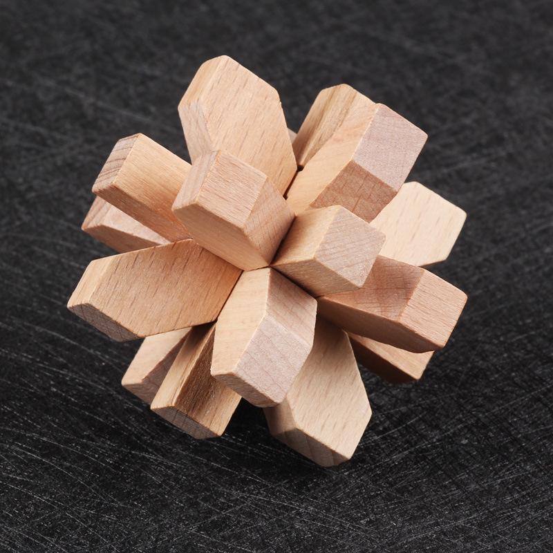 9pcs Beech Wood Kong Ming Lock Luban Lock Set Kids Educational Wooden Brain Teaser Puzzle Toys Intelligence Game GiftMX005