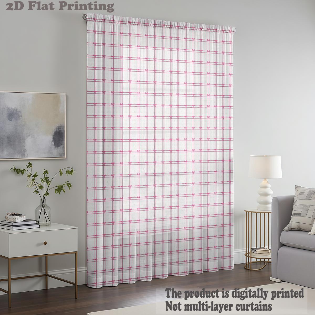 

One Piece Pink Plaid Pattern Window Curtain Rod Style Living Room Bedroom Fashion Color Block Home Decor With Light Filtering Polyester Perfect For W100*H70(CM)-Grommet top&2PCS
