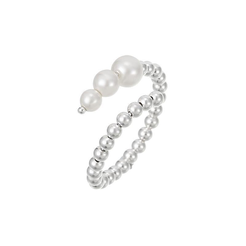 Banyan Tree Adjustable Women's Silver Pearl Ring - S925 Silver Round Bead Design