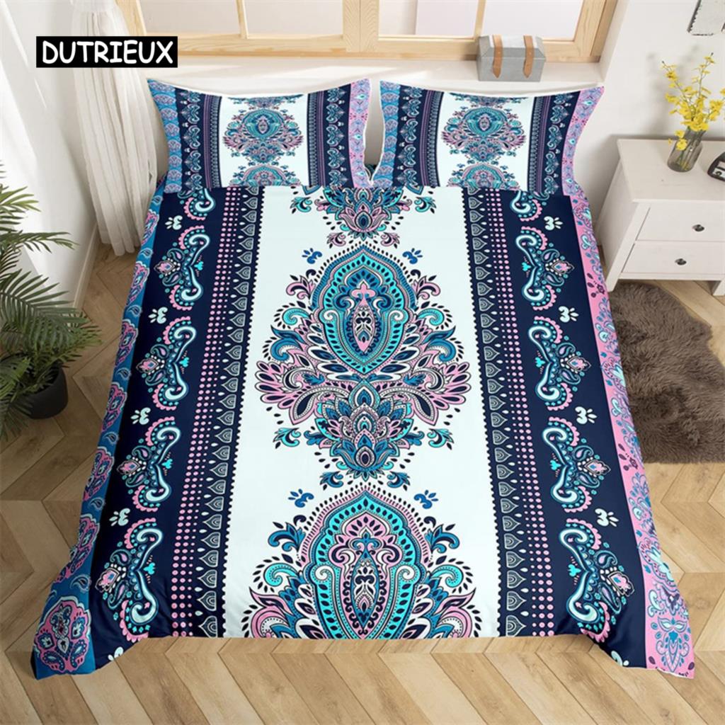 Bohemian Floral Duvet Cover Paisley Mandala Comforter Cover Microfiber Geometry Aztec Mexican Style Bedding Set Twin Queen Size