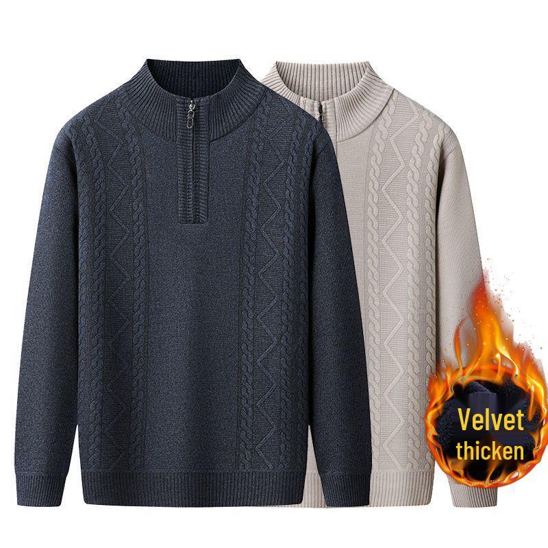 Men's High Neck Half-Zip Fleece Sweater – Trendy, Thick Knitwear for Autumn & Winter