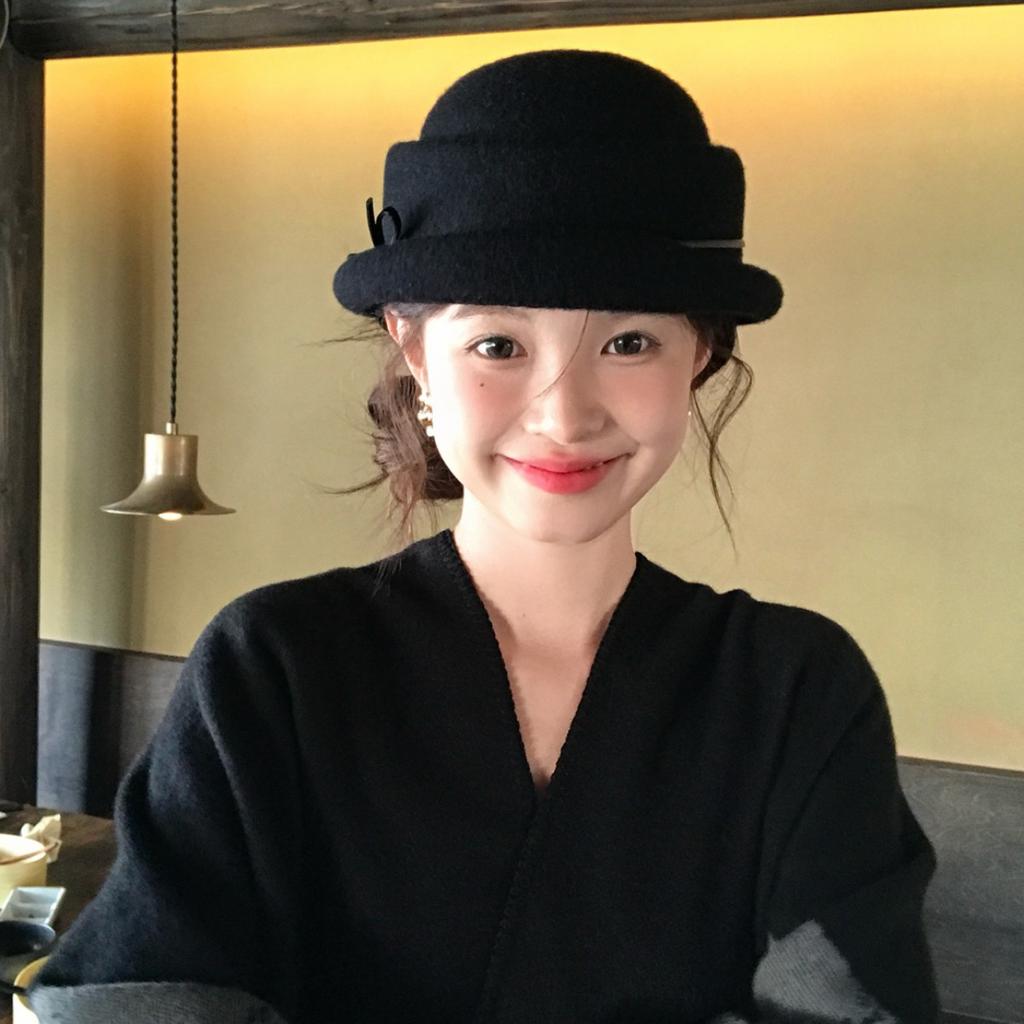 Hat Women's New Style Foreign Style Top Hat Hepburn Style Beret Black Fisherman Hat