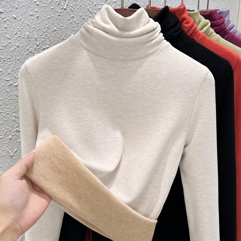 Pile Collar Bottoming Shirt Women's Autumn and Winter Turtleneck Cashmere Mulberry Silk German Velvet Piled Thickened Inner Top