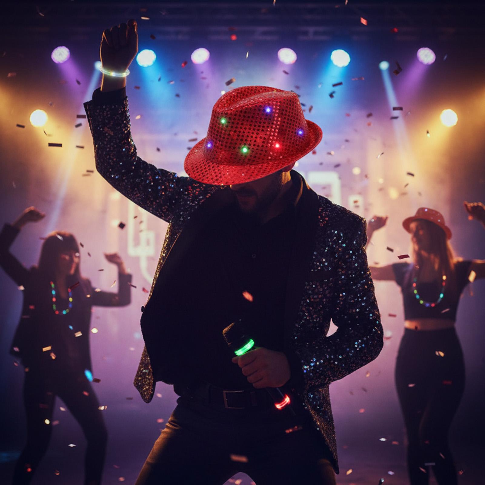 

LED Light Up Jazz Hat For Adults And Kids With 9 Flashing Lights Suitable For Stage Performances And Parties ADULT 9 LED червоний