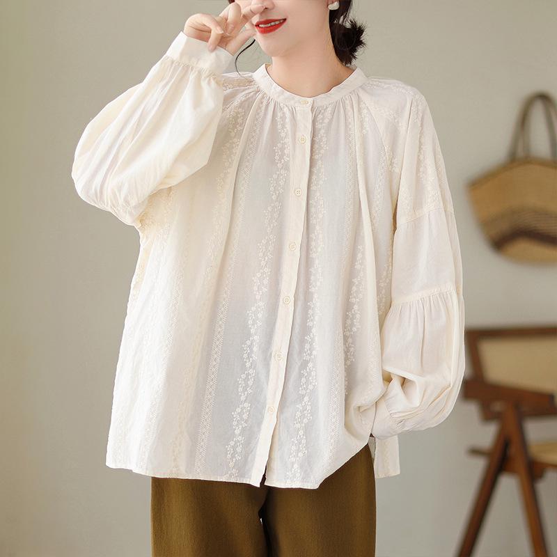 2026 Artistic Forest Style Plus Size Lantern Sleeve Cotton Jacket L абрикосовый