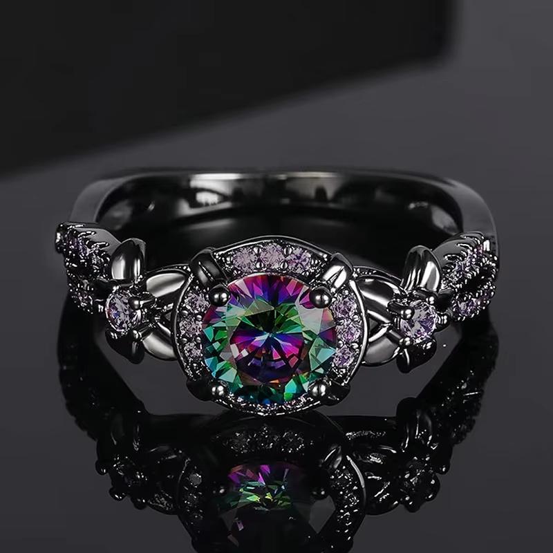 

Huajie Gun Black Inlaid Colorful Zircon Women s Rings Punk Style Halloween Retro Female New Ring Trend Tide 10