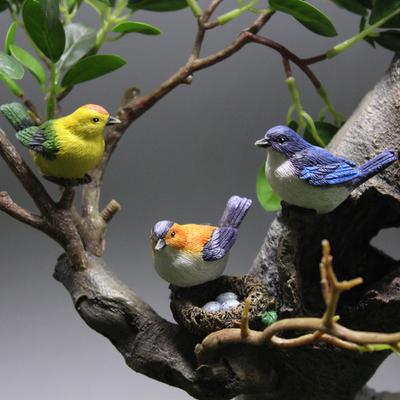 3Pcs Bird Figurines with Nest Bird Statues Decorative Bird Landscape Ornaments Simulation Bird Decoration for Micro Landscape