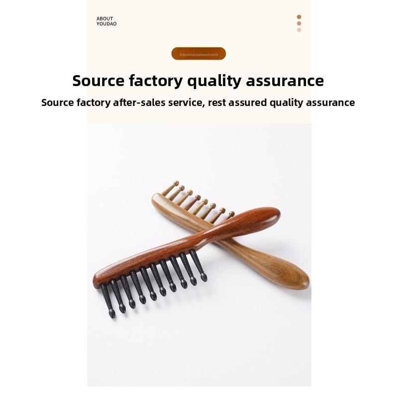 Meier Sandalwood toothed comb, thickened round handle scalp massage hair smoothing comb, air bag comb