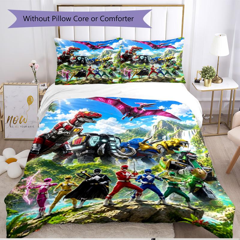 3-teiliges Bettbezug-Set (1 * Bettbezug + 2 * Kissenbezug, ohne Kern), Mighty Morphin Power Rangers Druck Weiches Ganzjahres-Bettwäscheset, Heim-Schlafzimmer-Dekoration