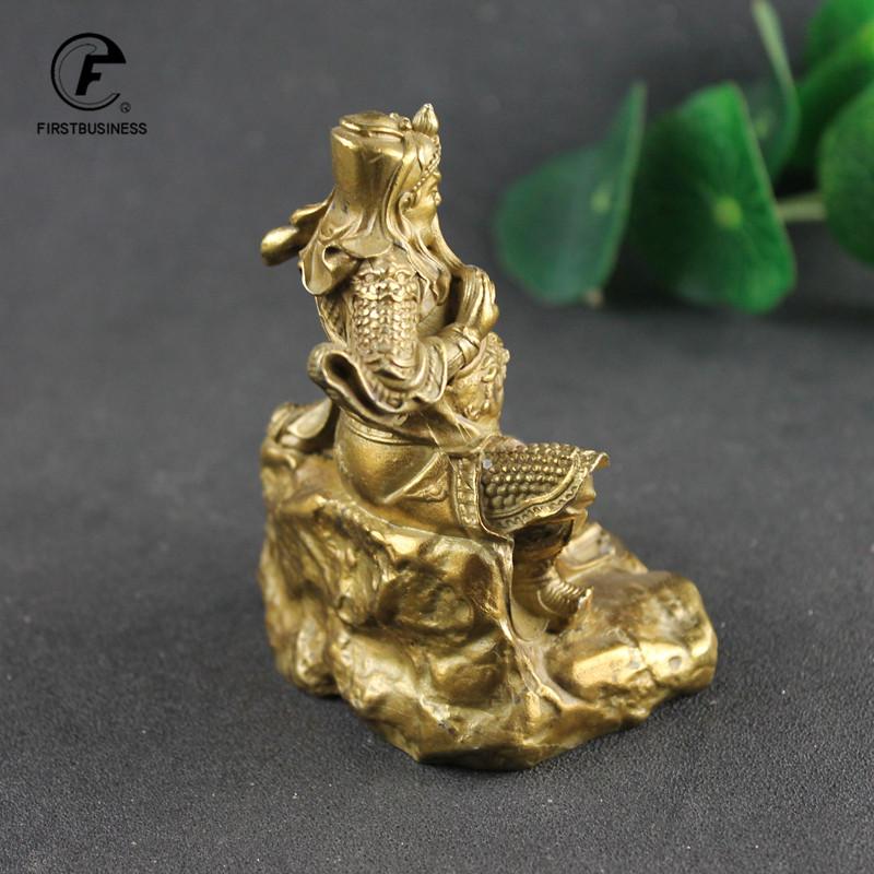 Antique Brass Guan Gong Desk Decoration Bronze God of Wealth Guan Er Ye Buddha Statue Metal Office Buddhism Miniatures Figurines