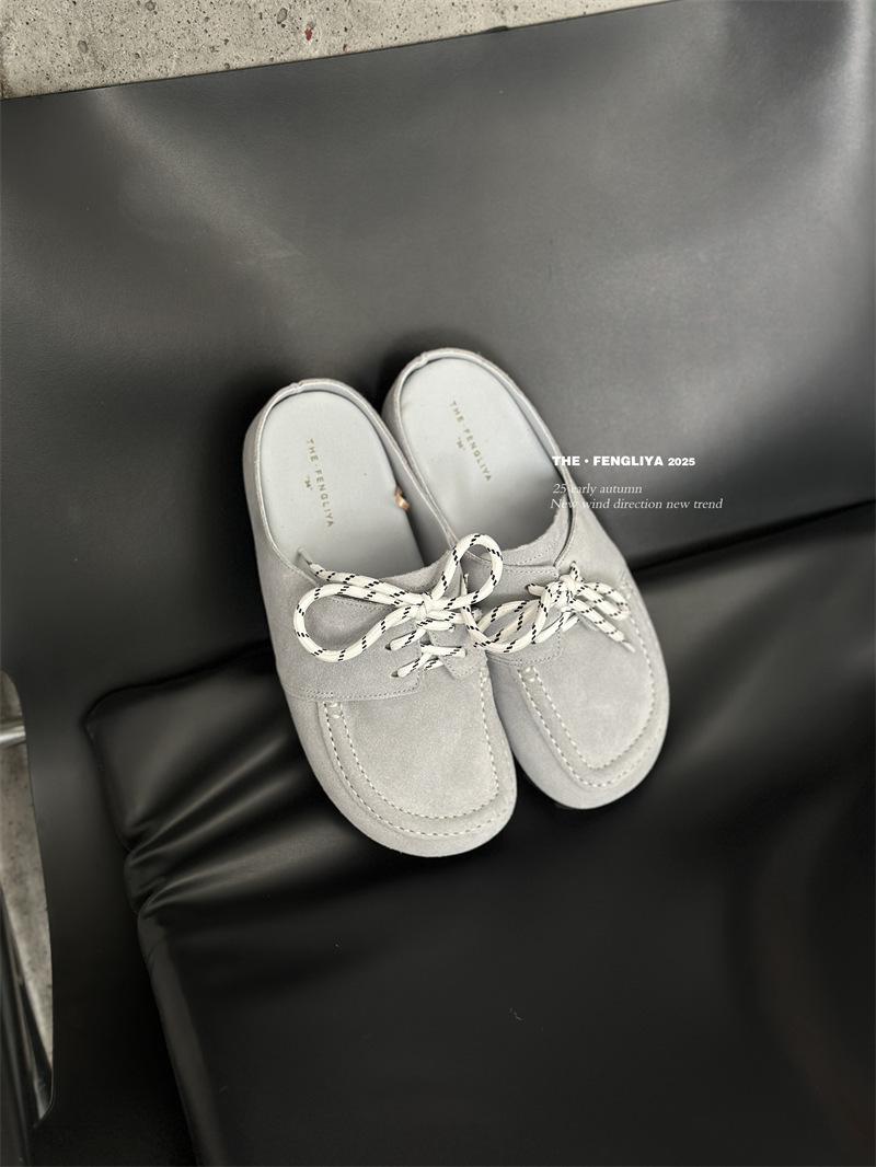 

The same style is in stock~ 2025 retro baotou lace-up one-pedal versatile half-slipper shoes for women 39 светло-синий
