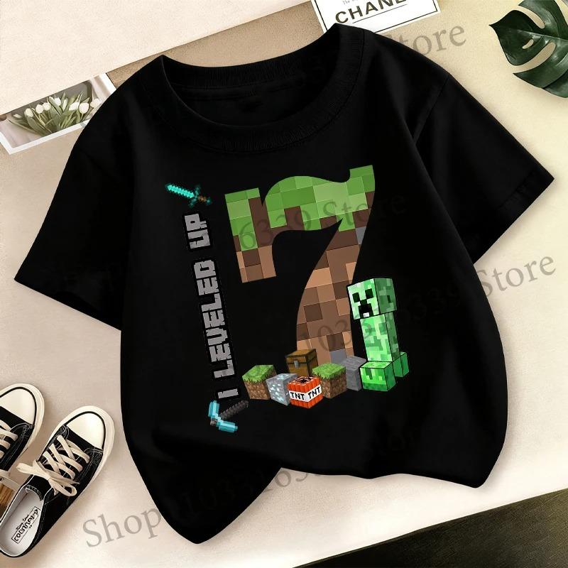 Birthday Number T-shirt Party Supplies Gift Minecrafted Cartoon Children Clothes Boy Tops Summer Short Sleeve round neck Tees