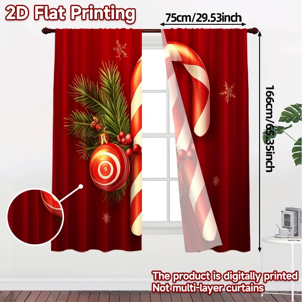 2pcs,Curtains Christmas Candy Cane Holly Ornament (3) Minimalist Modern Curtains Polyester Curtains Home Decor Use for Living