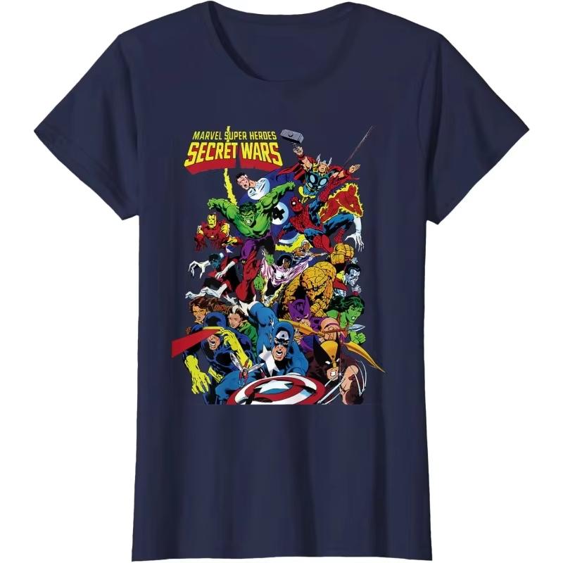 Superhero Cartoon Print T-shirt Summer New Men's and Women's Street Fashion cotton Casual Autumn and winter innerwear