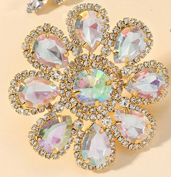 New Geometric Rhinestone Flower Ring - Fashionable Diamond Party Accessory