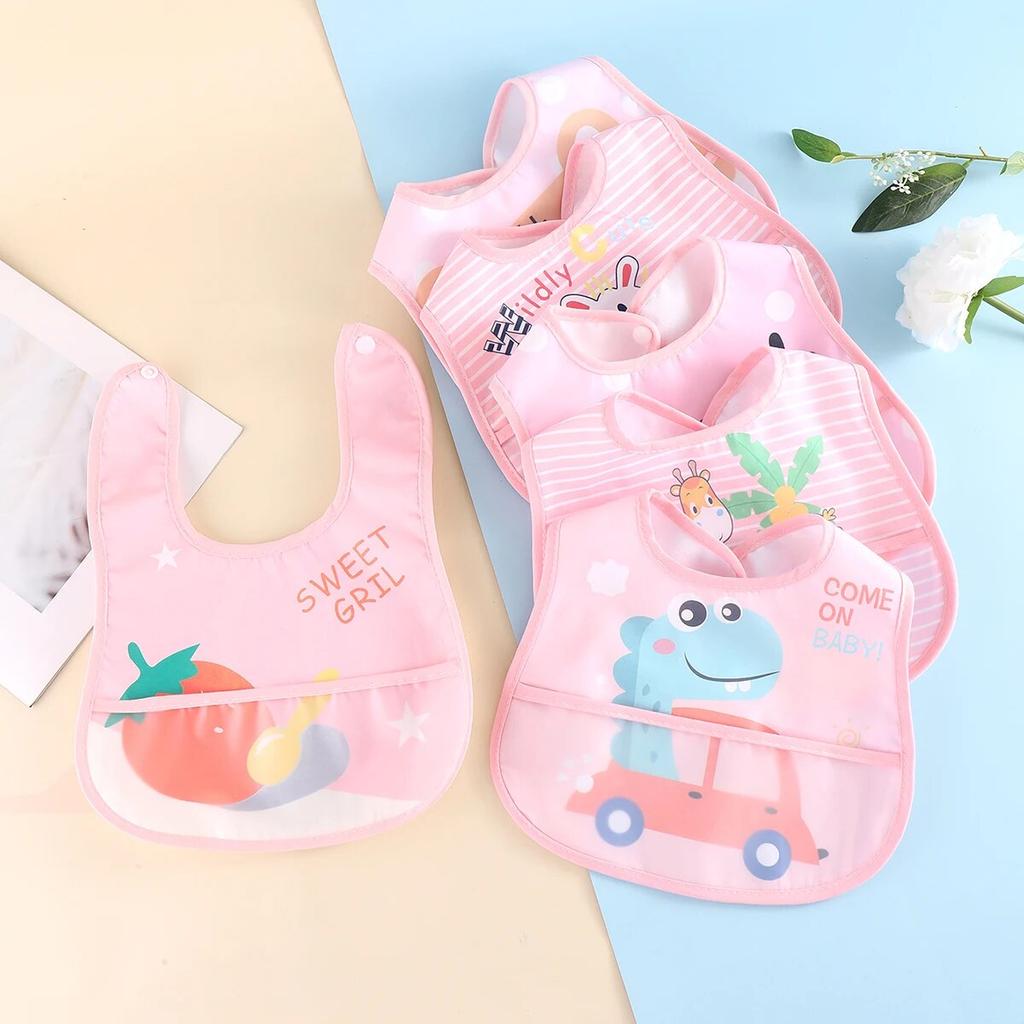 Random 5pcs Cartoon Animals Waterproof Bibs Baby Kids Girls Boys Waterproof Saliva Toddler Feeding Bibs Baby Bibs Aprons Adjusab