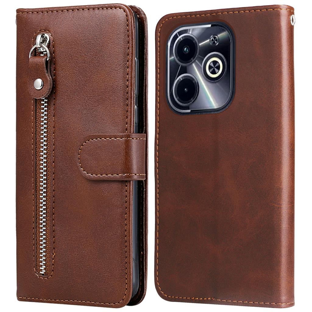 Zipper Wallet Case for Infinix Smart 8 Plus/Smart 8 Pro 4G/Smart 8 4G/Hot 40i/TECNO Spark 20/Spark Go 2024 4G Leather Cover