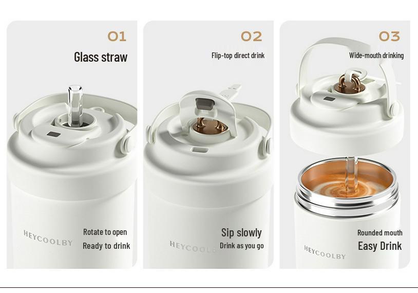 316 Ceramic Liner Thermos Cup for Female Students - Portable Travel Coffee Cup with Double Drink and Straw.