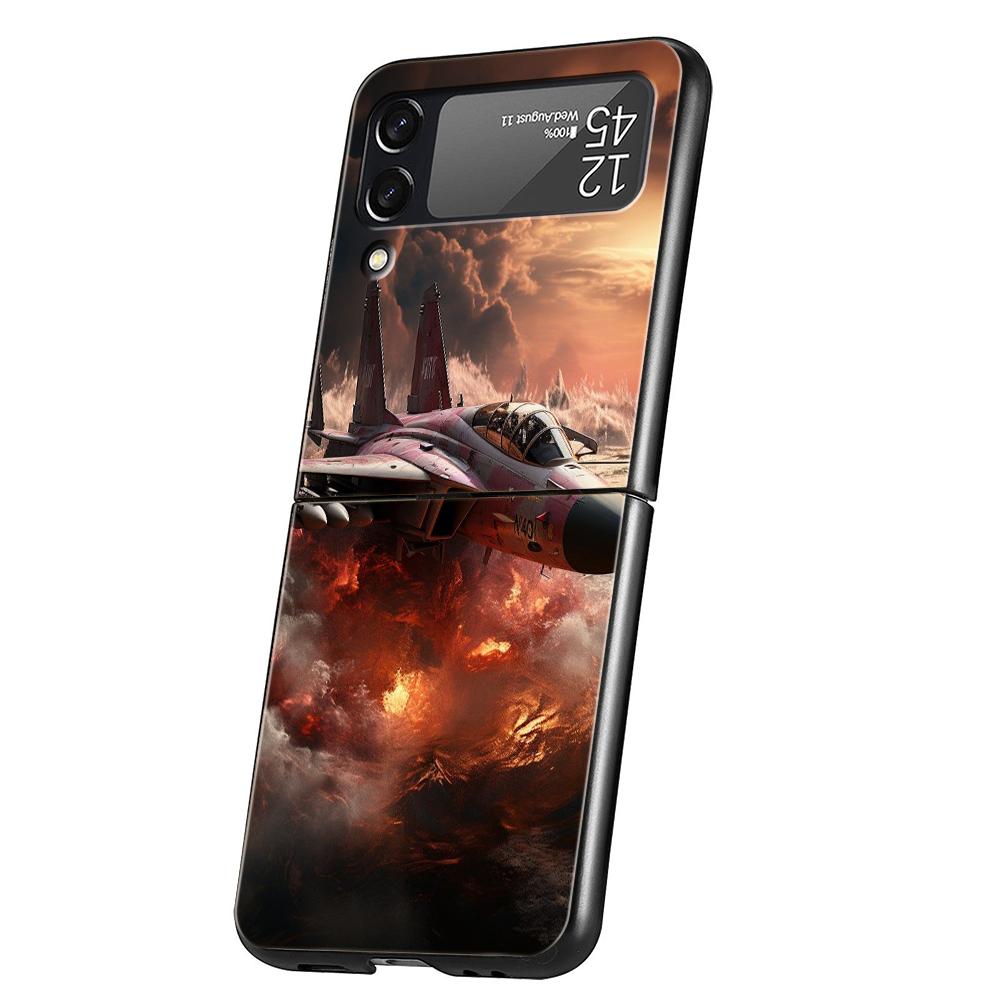 Fighter Plane Hard PC Phone Case For Samsung Galaxy Z Flip 7 6 5 4 Black Cover For Galaxy Z Flip 3 Foldable Shockproof Capas Bag
