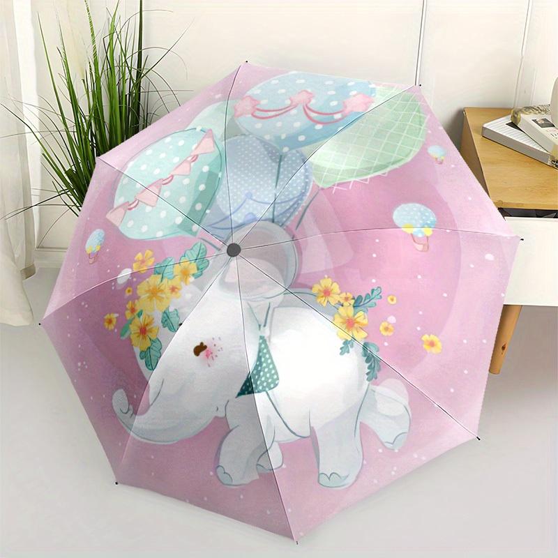 Floral Elephant Automatic Folding Umbrella Light And Portable Suitable For Outdoor Leisure Timet10