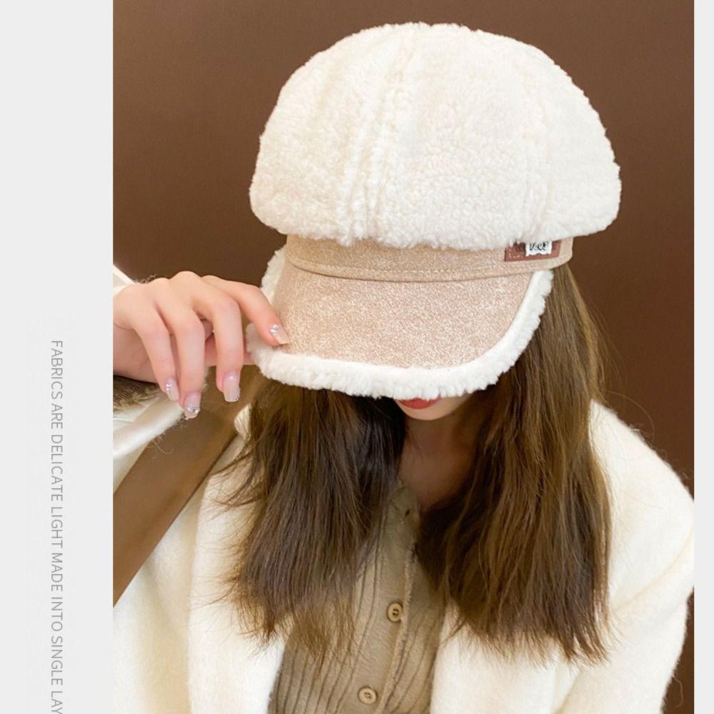 White Black Coffee Beige Duck Tongue Hat Imitation Lamb Hair Fedora Wool Caps Warm Hats  Women