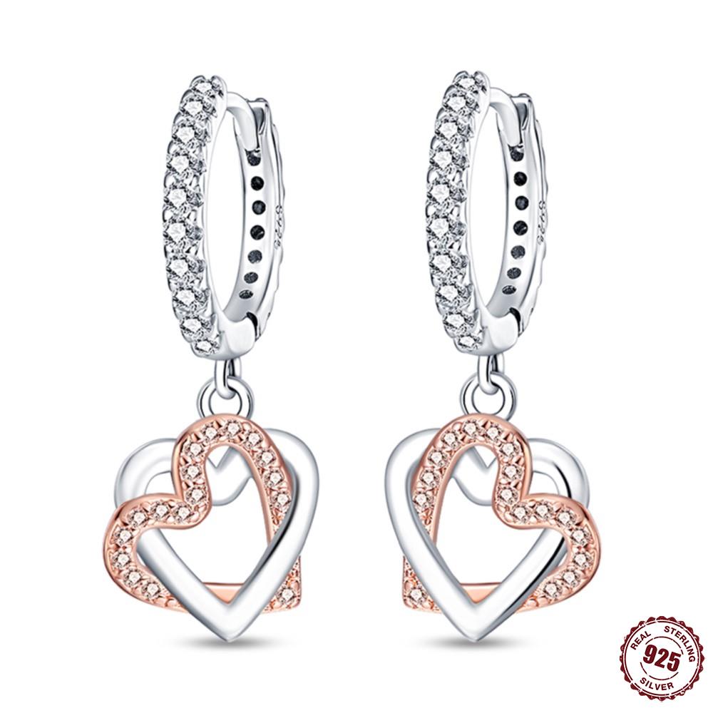 Style S925 Silver Earrings Love Heart Theme Series Women Hoop Earrings Holiday Wedding Fine Girls Jewelry Gifts