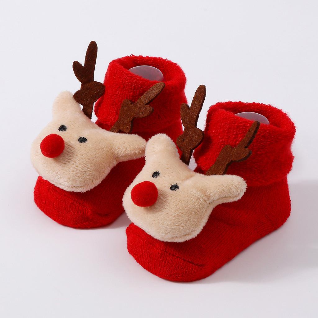 Baby Christmas Socks Santa Claus Snowman Reindeer Plush Knit Socks Non-Slip Crib Shoes for Infant Boys Girls First Xmas Outfits Toddler Gift
