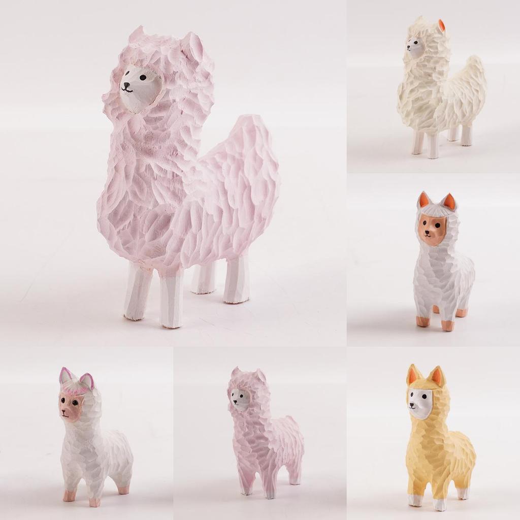 Cute Alpaca Wooden Carving Decor For Home Gift And Birthday Celebration