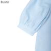 ZANZEA Women Casual Stand Collar Loose Half Sleeve Stripe Blouse