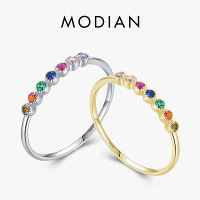 MODIAN Curcubeu 7 culori zircon 925 argint sterling inele romantice drăguțe cu bule pentru femei bijuterii fine
