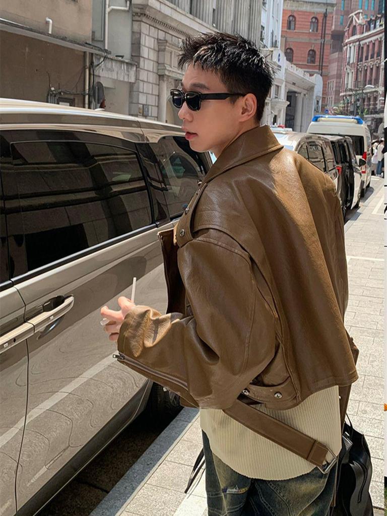 Maillard-Style Men's Rivet Motorcycle Leather Jacket - Trendy Autumn Short Coat