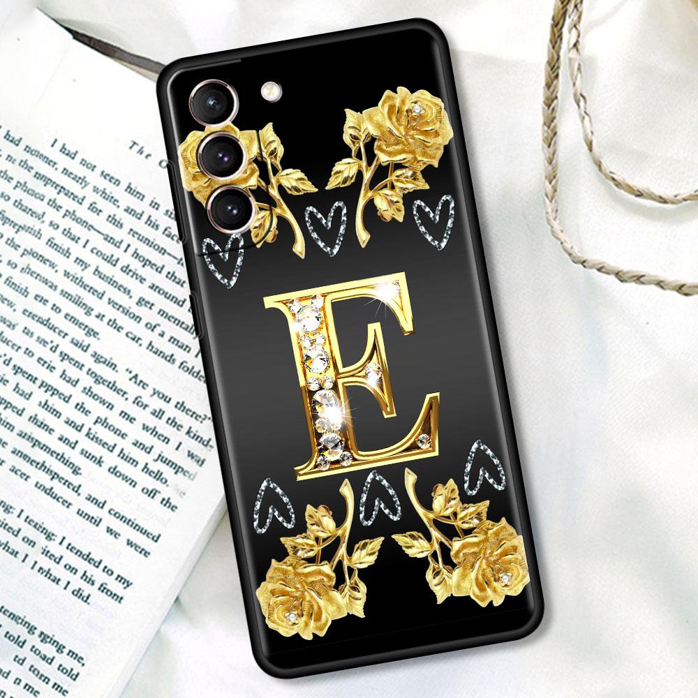 

Мягкий чехол для Samsung Galaxy S20 FE S21 Ultra S9 S10 Plus S22 S23 S24, черный матовый чехол для телефона, золотистая роза с буквой Galaxy S9 Plus