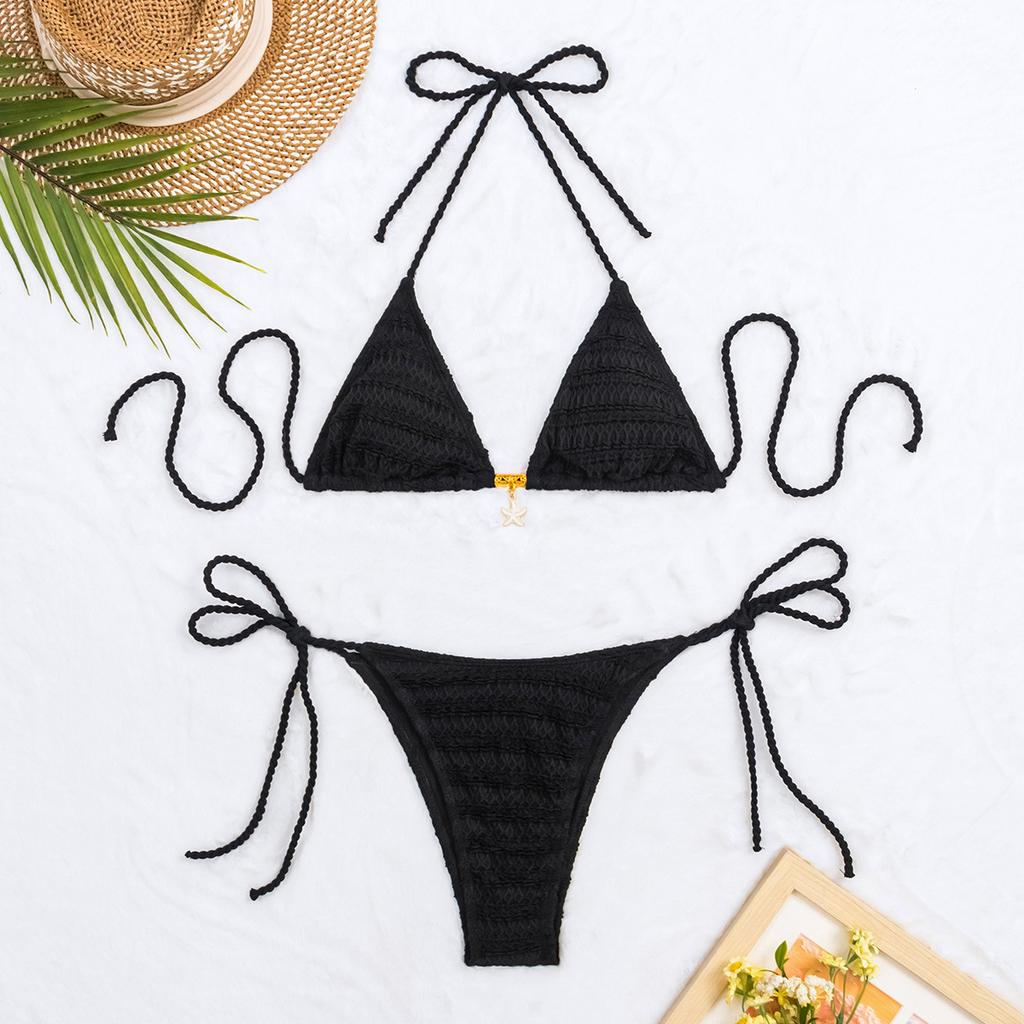 Seestern-Anhänger Dreieckskörbchen Sexy Zweiteiler Krawatten-Bikini-Set Elegant