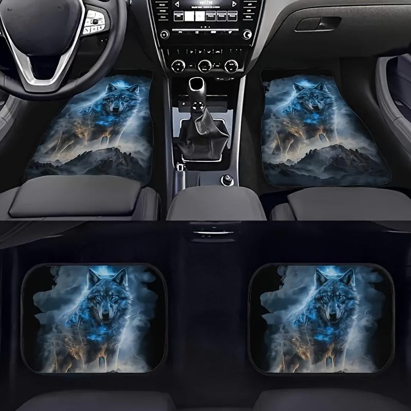 4 szt. Fajne dywaniki samochodowe z nadrukiem wilka, dywaniki przednie i tylne, akcesoria do dekoracji wnętrza