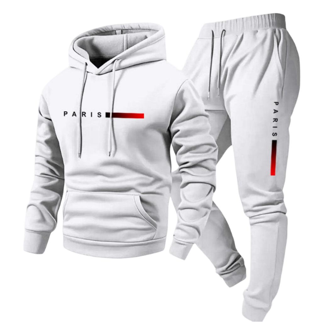 Men's Casual Color Letter-printed Sweatshirt Set, Men's Fleece Hooded Drawstring Sweatshirt And Sweatpants Two-piece Set