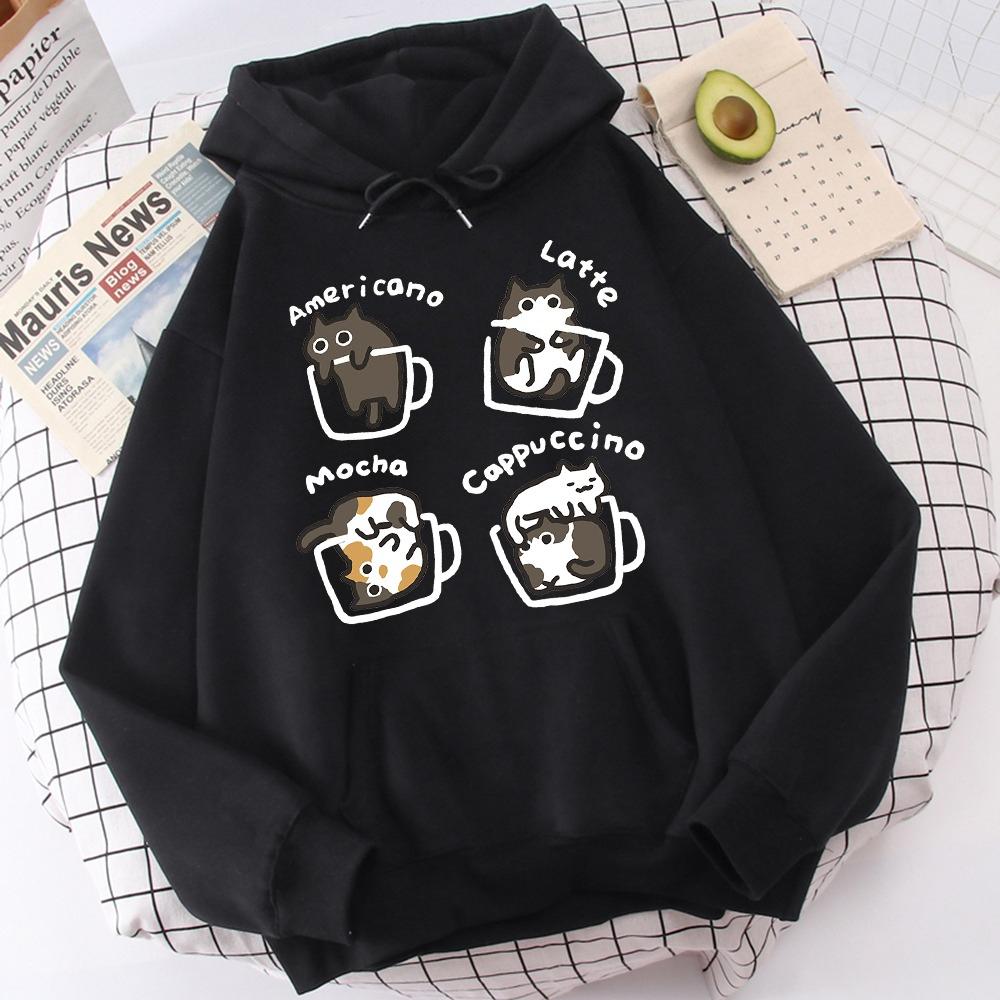 25 Autumn Novel Five Kittens Play in The Cup Printed Hoodie Men's Street Casual Sweatshirt Holiday Fashion Popular Cotton Jumper