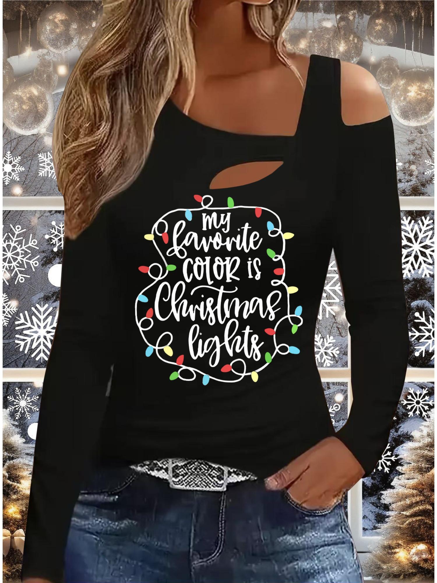 

Осень и Зима Женский Новый Повседневный Топ с Длинным Рукавом Рождественский Узор Идеальный Подарок на Хэллоуин Рождество Футболка S чёрный