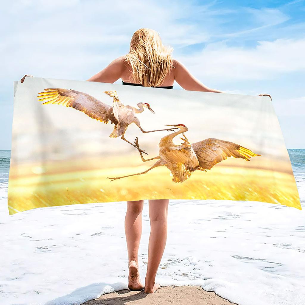 Red-Crowned Crane Series Seaside Vacation Beach Towel Swimming Bath Towel Microfiber Sports Towel