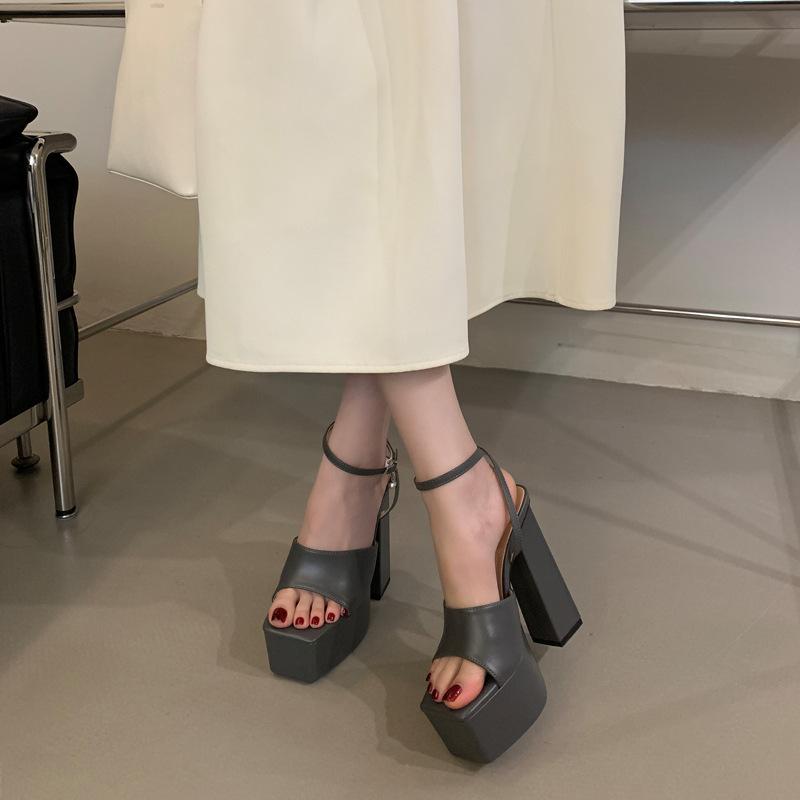 Augstpapēžu pavasara un vasaras jaunas ūdensizturīgas galda sieviešu kurpes ar vienvārdu sprādzi, biezu papēdi, sieviešu sandales