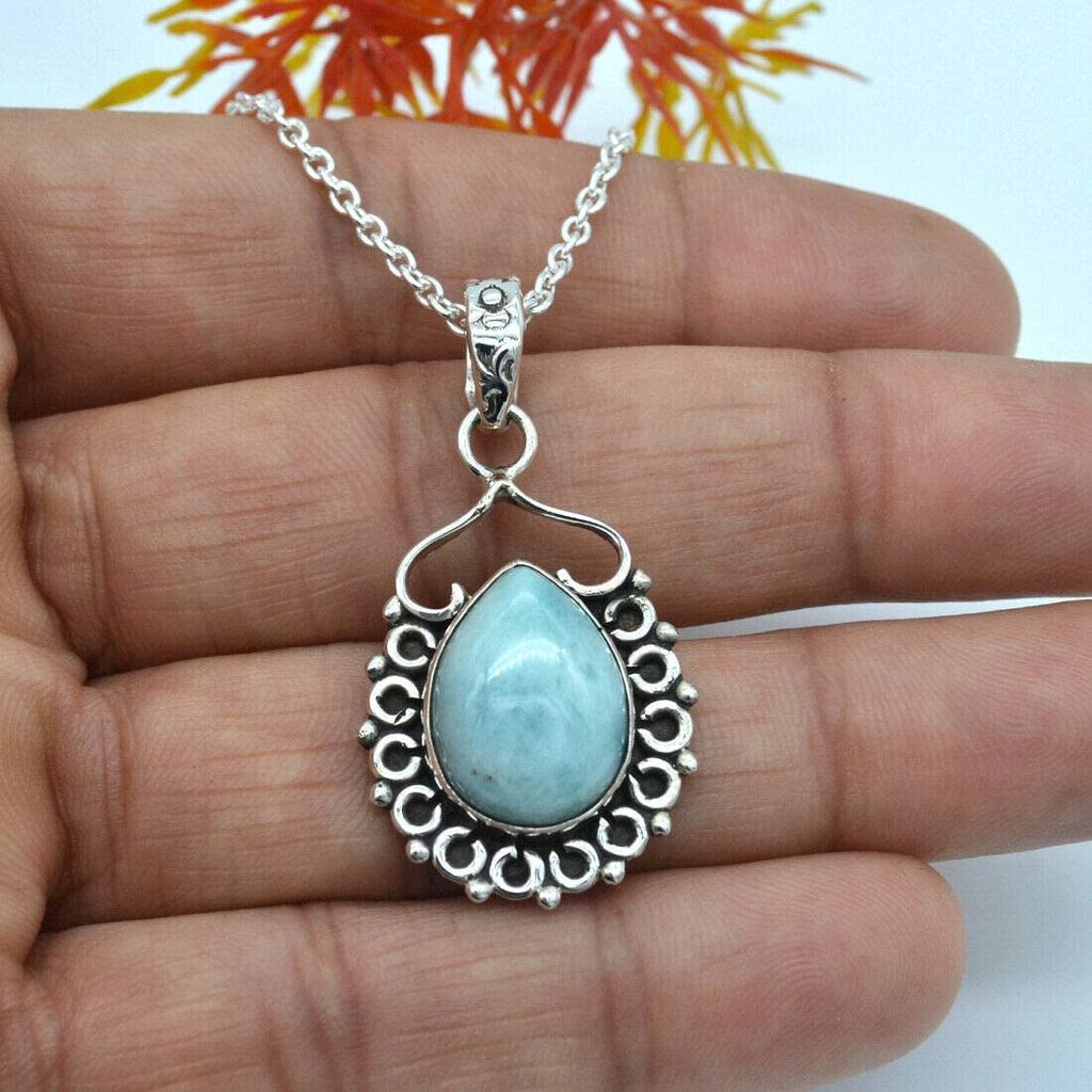 Larimar Necklace, Women Jewelry, Gift For Her, Statement Jewelry, Wedding Necklace, Silver Chain, Handmade Jewelry
