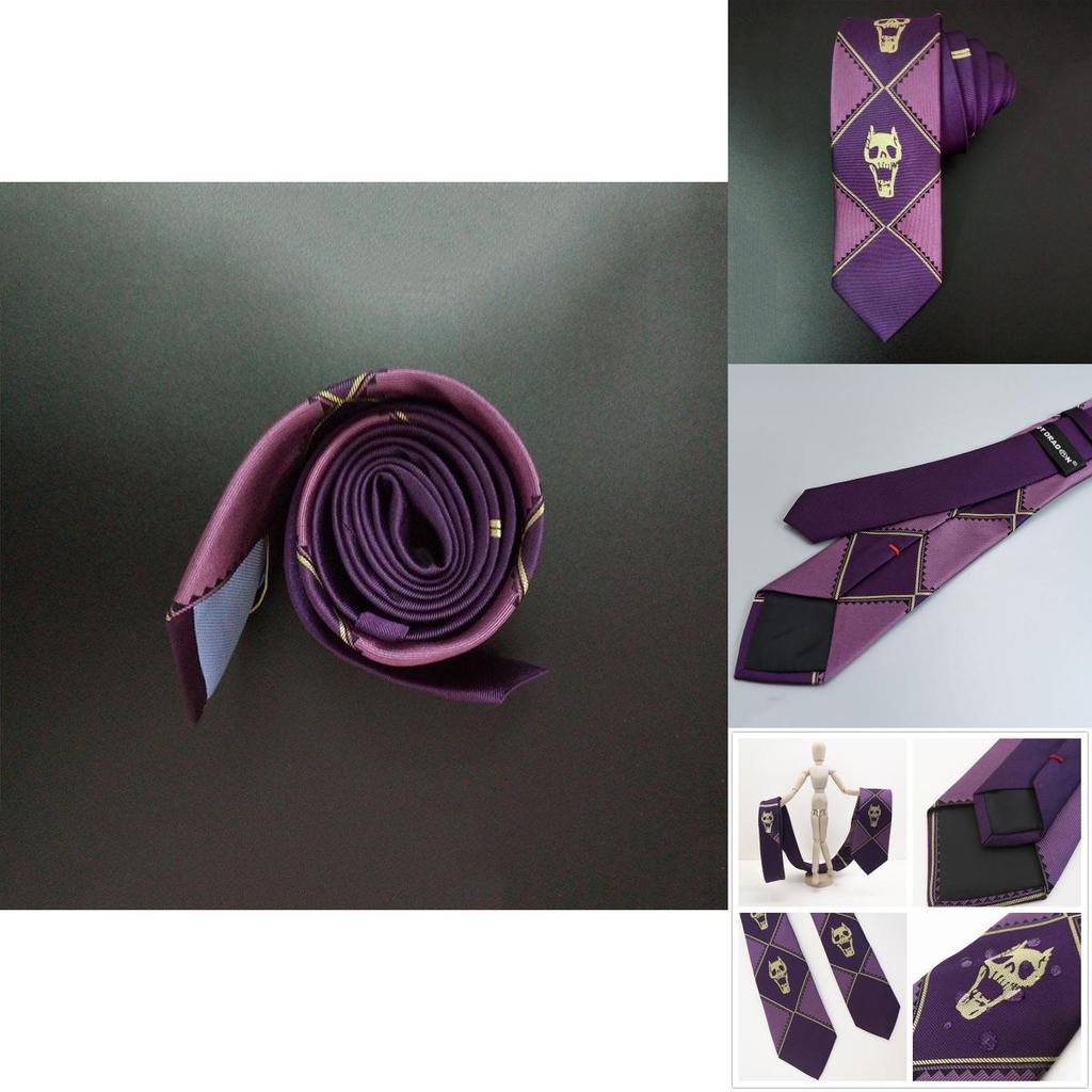 Exquisite Jojo's Bizarre Adventure Killer Queen Kira Yoshikage Cosplay Skull Purple Tie