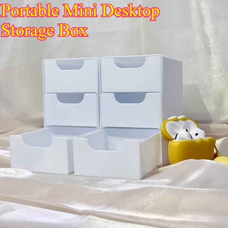 1pc Mini Desktop Storage Box with Drawer - White Space-Saving Plastic Organizer Tray Suitable for Home Office, Bathroom, Desk - Multi- Drawer Unit