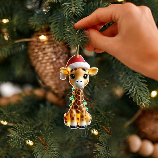 Giraffe Christmas Ornaments 2D Cartoon Giraffe Christmas Hanging Decor for Xmas Tree Acrylic Giraffe Gifts for Women Men