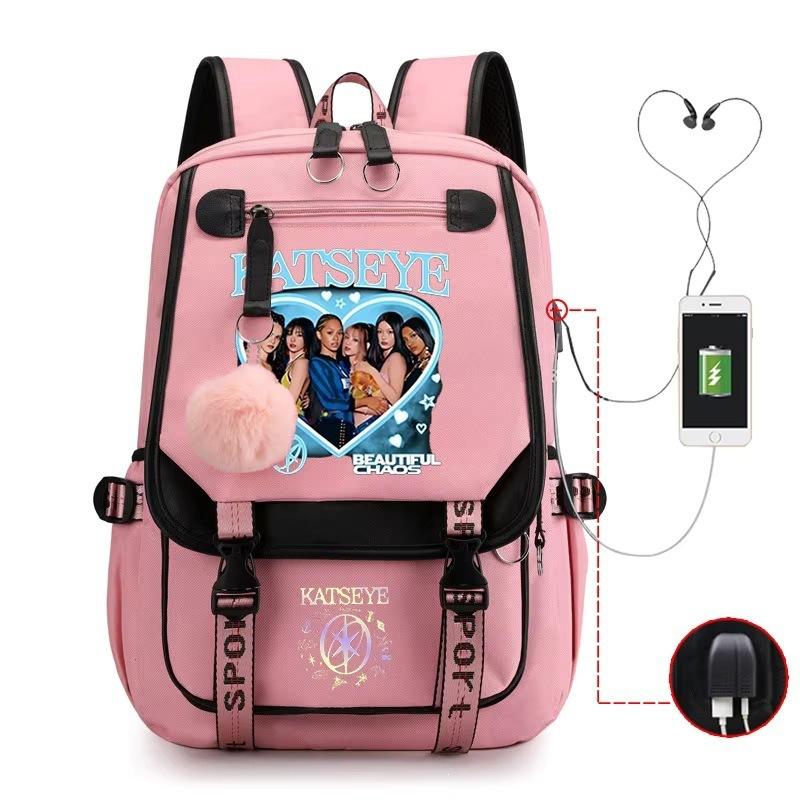 2026 New Katseye Kpop Print Backpack Teen Students Casual Daypack Lightweight Large-Capacity Travel Bookbag