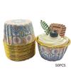 50pcs Bohemian-Print Muffin Cups Aluminium Foil Cupcake Cases Heat Resistant Baking Cup Disposable Cake Pan For Home Kitchen