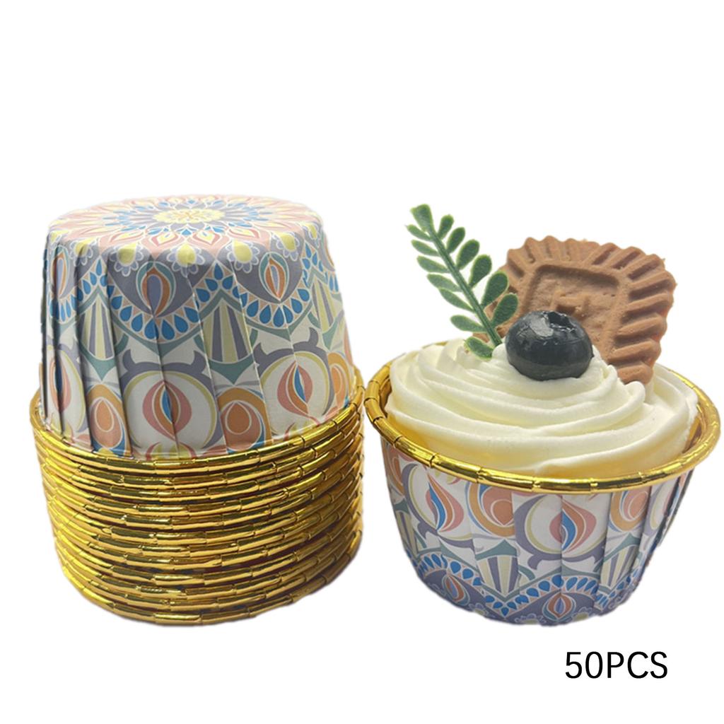50pcs Bohemian-Print Muffin Cups Aluminium Foil Cupcake Cases Heat Resistant Baking Cup Disposable Cake Pan For Home Kitchen