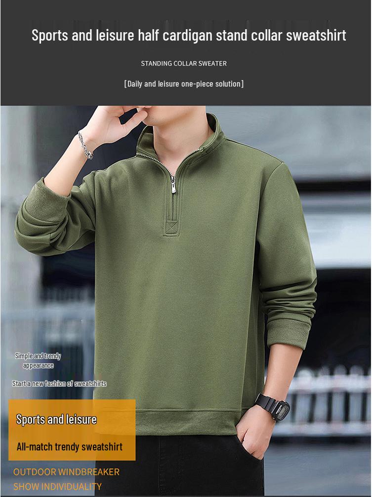 Unisex-Kapuzenpullover mit halbhohem Kragen und Reißverschluss, samtgefüttert, lange Ärmel, lässige, lockere Passform, Basisschicht für Paare im Frühling/Herbst