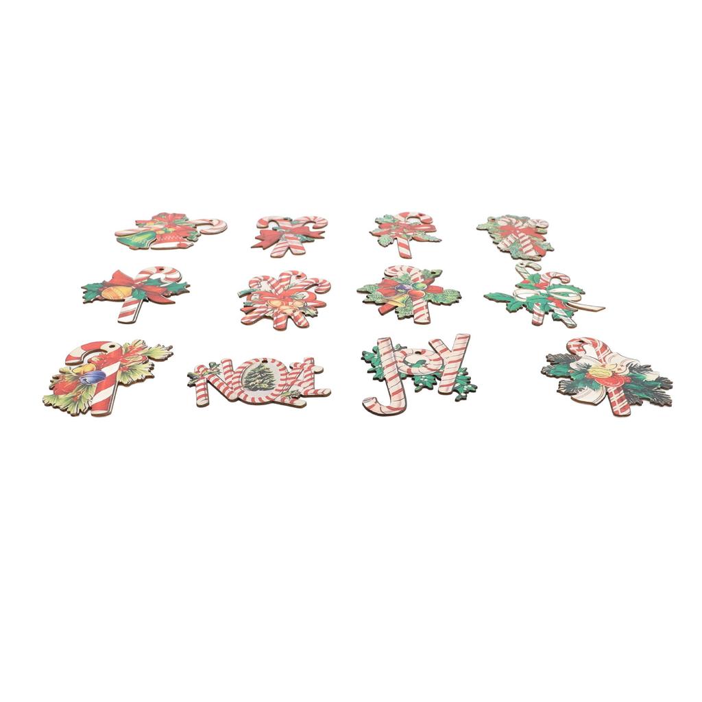 36pcs Xmas Candy Cane Hanging Decorations Cute Patterns Bright Colors Wood Candy Hanging Ornaments F